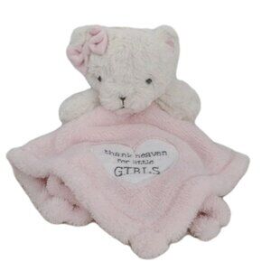 SECURITY Blanket BABY GEAR PINK White Teddy BEAR Heart LOVEY Plush Thank HEAVEN